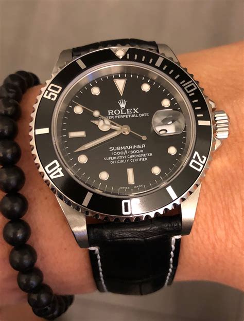 black metal strap rolex|best leather strap for rolex.